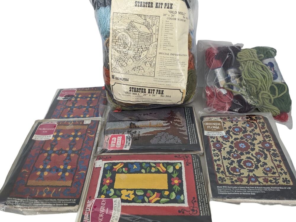 Vintage 1970s Lot 6 RUG KITS Aunt Lydia's Oriental Geese Mediterranean Normandy+